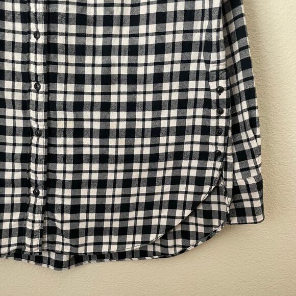 Madewell Top Womens Medium Black White Bridgeport Check Flannel Shirt Button Up - Picture 6 of 12